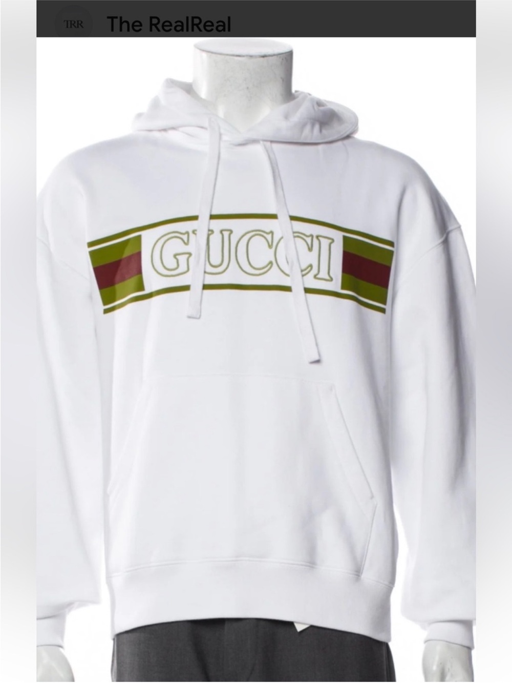 Men’s Gucci, cotton, hooded sweatshirt, green/red web stripe logo size large